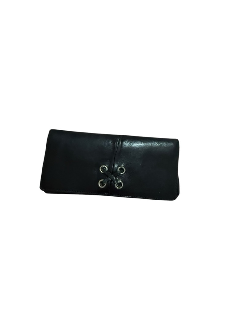 Cole HAAN Classic Black Leather Wristlet Clutch with Silver Eyelet Detail - Picture 1 of 5